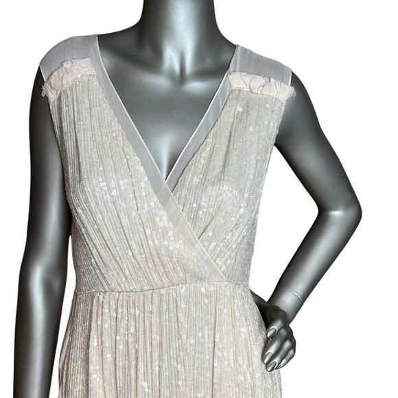 French Connection Sequin Midi Dress Cream Sleeveless V-Neck Size 0 (028) - Picture 2 of 16